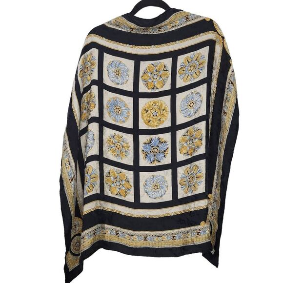 Vintage Handrolled Luxurious 100% Silk Scarf 32"x31" Black Gold Blue Made Italy - Picture 1 of 6